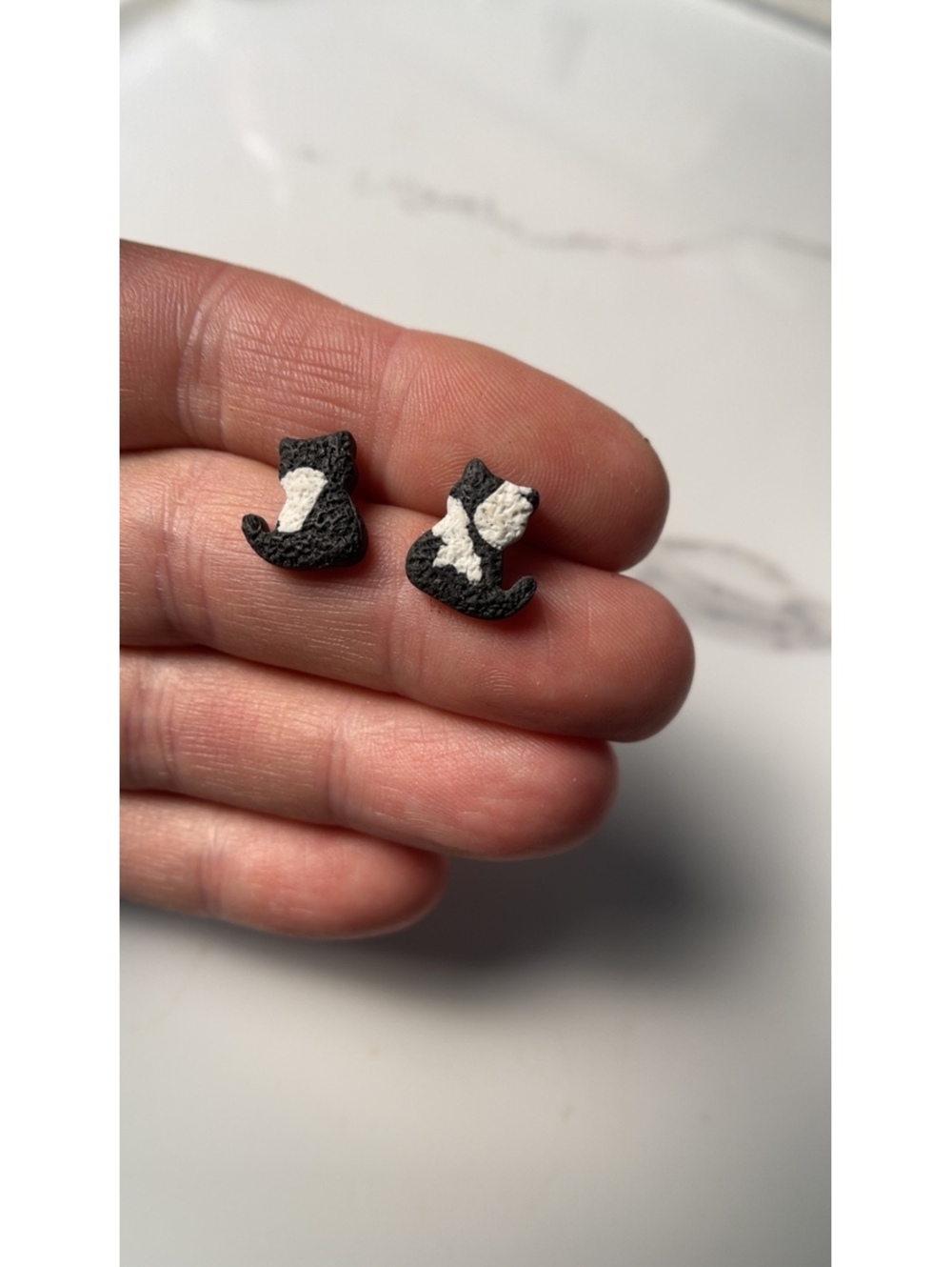 Tux Cat Stud Earrings | Handmade Black & White Polymer Clay Kitty
